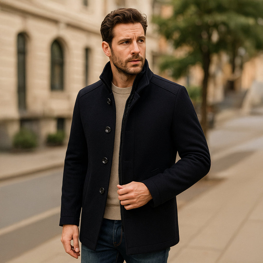Mens Trench Coat Wool Blend Classic Fit
