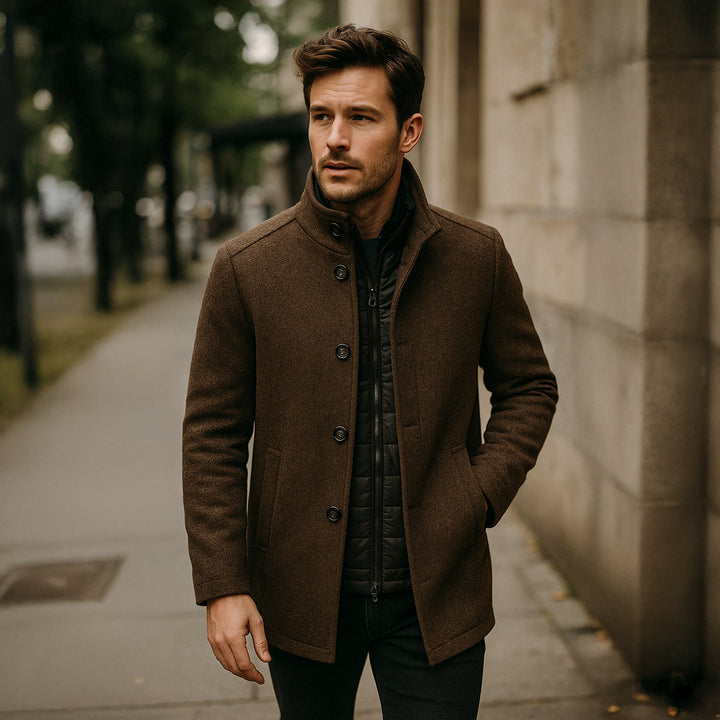 Mens Trench Coat Wool Blend Classic Fit