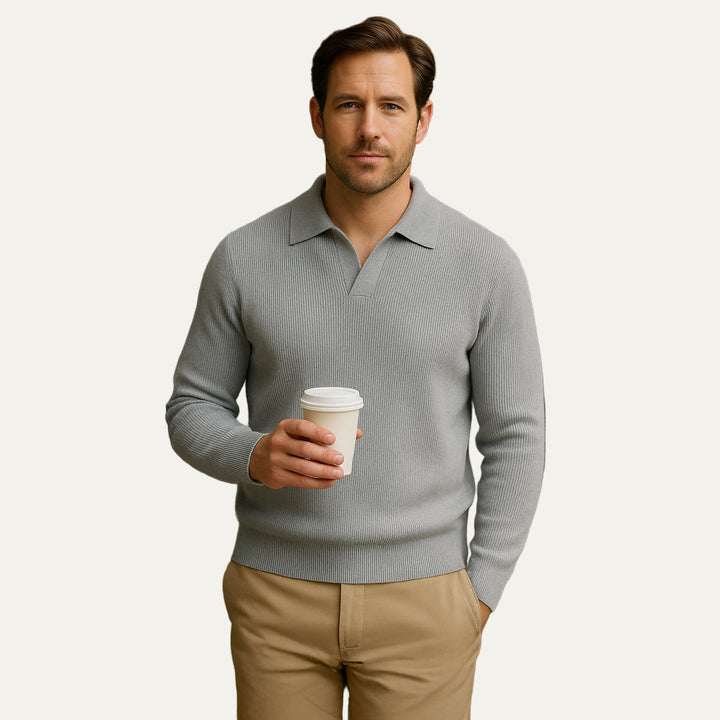 Mens Polo Knit Sweater Ribbed Fit
