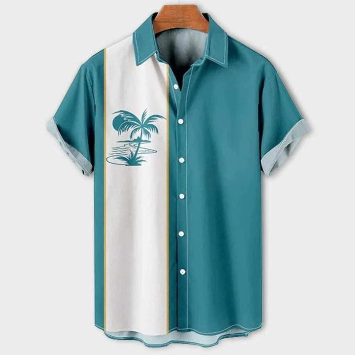 Mens Polo Shirt with Tropical Print Cotton Casual Fit