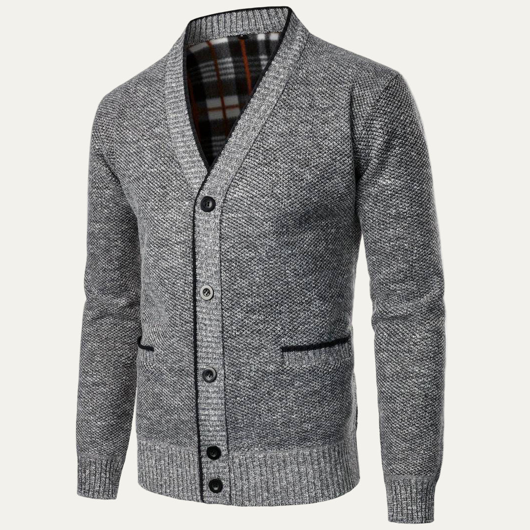 Mens Tweed Knit Cardigan Shawl Collar Button Front Warm