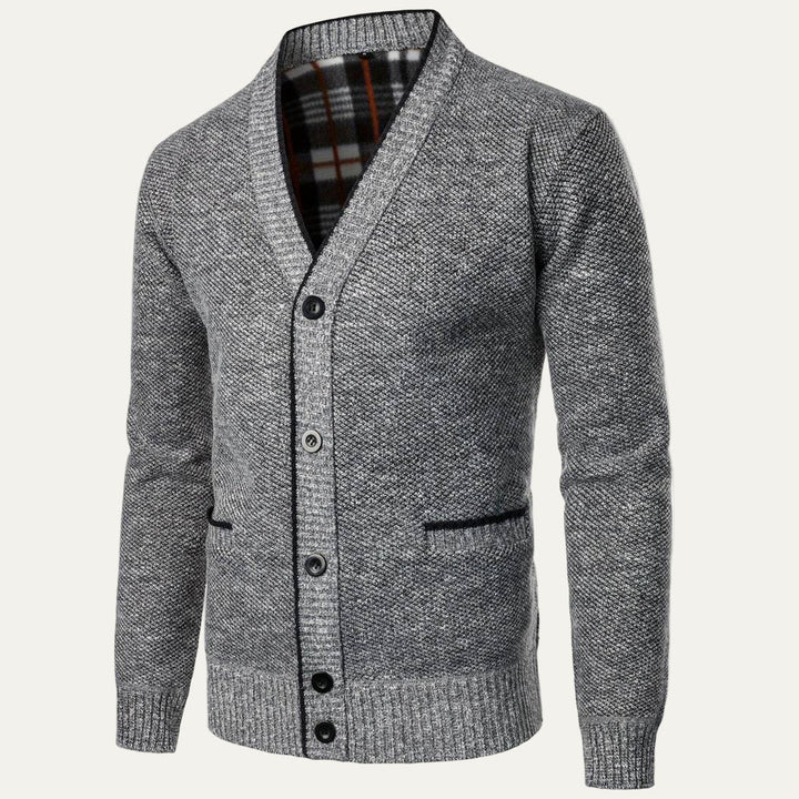 Mens Tweed Knit Cardigan Shawl Collar Button Front Warm