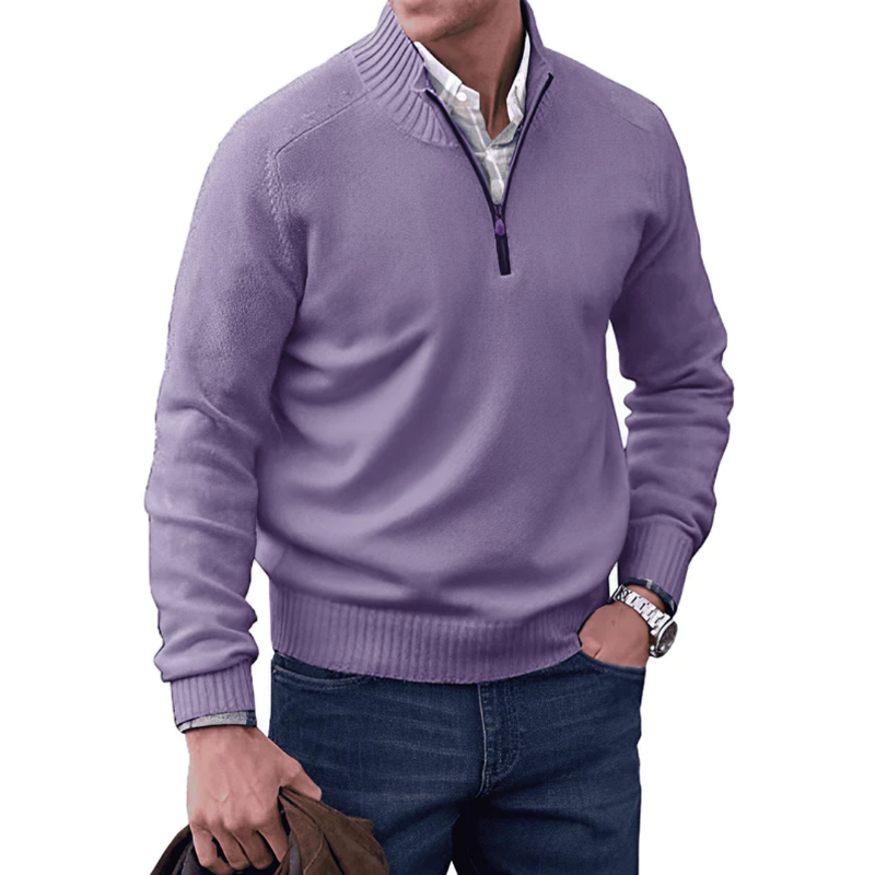 Mens Knit Sweater High Collar Quarter Zip