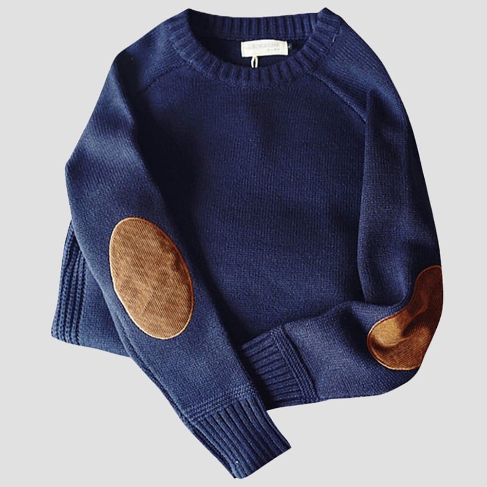 Mens Crewneck Sweater with Raglan Sleeves and Elbow Patches