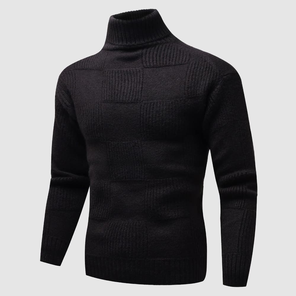 Mens Knit Turtleneck Sweater Checkerboard Textured