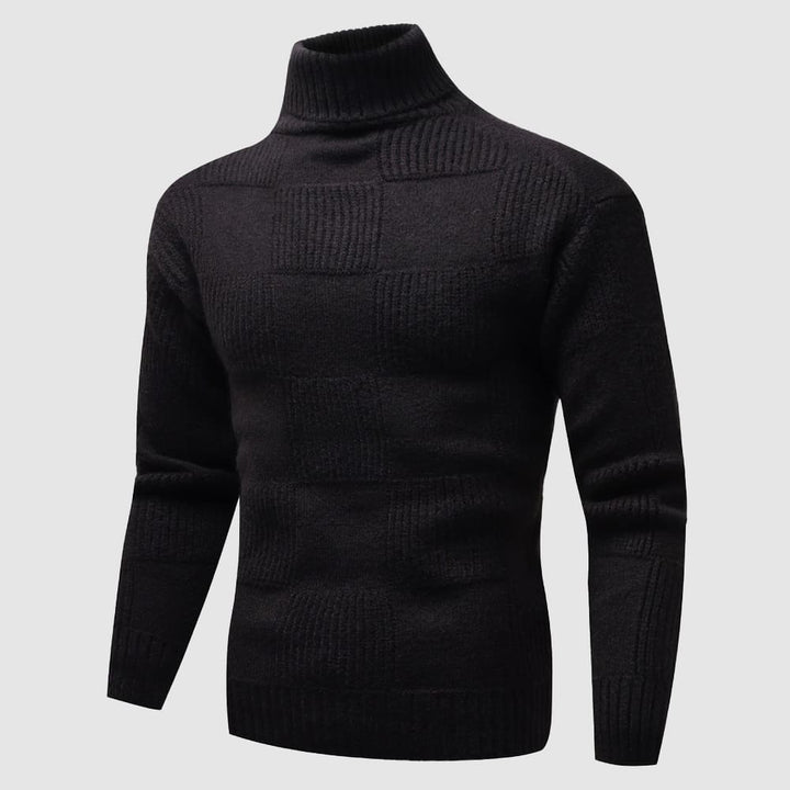 Mens Knit Turtleneck Sweater Checkerboard Textured
