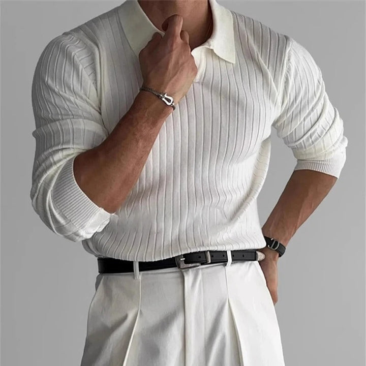 Mens Long Sleeve Polo Shirt V-Neck Collar Easy Movement