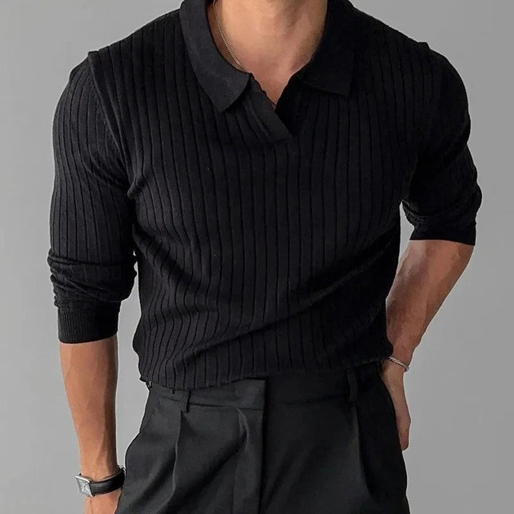 Mens Long Sleeve Polo Shirt V-Neck Collar Easy Movement