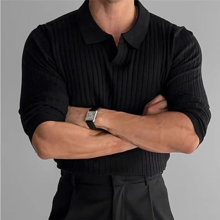 Mens Long Sleeve Polo Shirt V-Neck Collar Easy Movement - BritishMode