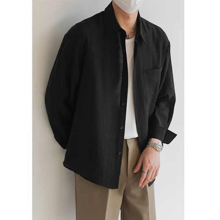 Mens Long Sleeve Shirt Breathable Blend Button Front