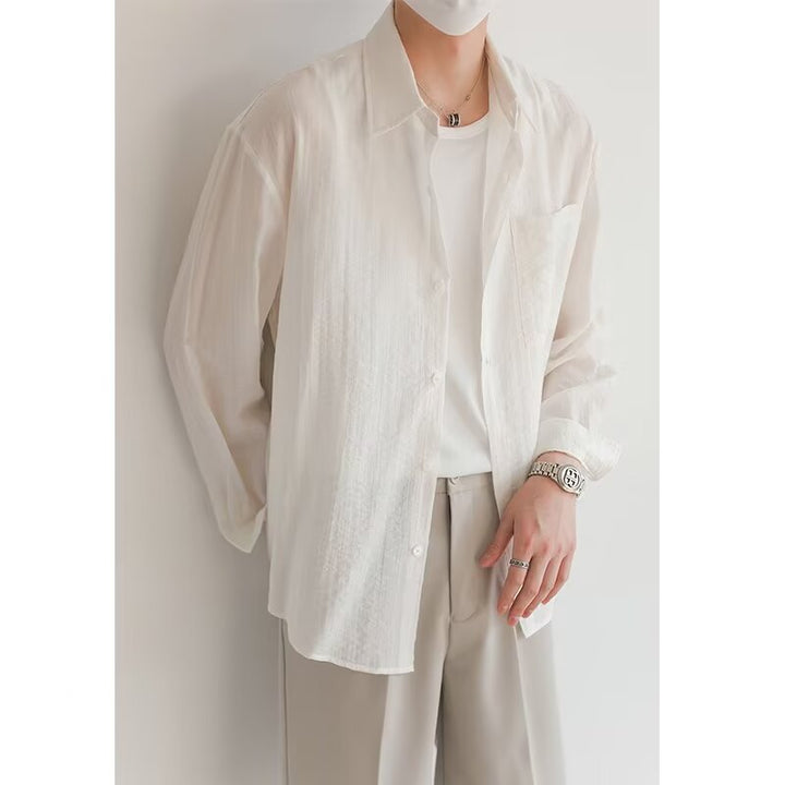 Mens Long Sleeve Shirt Breathable Blend Button Front