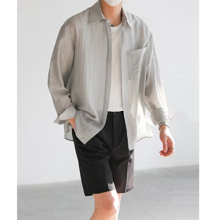 Mens Long Sleeve Shirt Breathable Blend Button Front - BritishMode