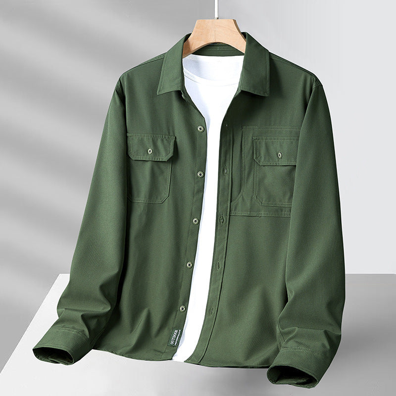 Mens Long Sleeve Shirt Lightweight Blend Utility Pockets