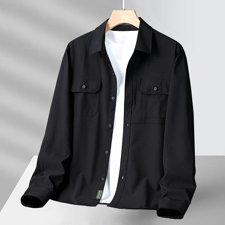 Mens Long Sleeve Shirt Lightweight Blend Utility Pockets