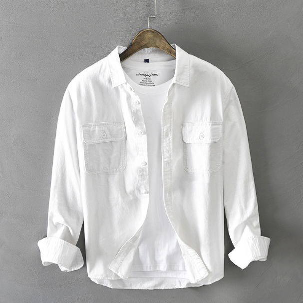 Mens Long Sleeve Shirt Lightweight Blend Utility Pockets