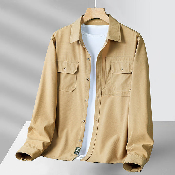 Mens Long Sleeve Shirt Lightweight Blend Utility Pockets - BritishMode