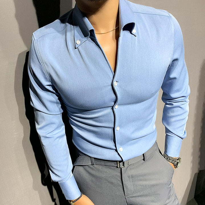 Mens Long Sleeve Shirt Breathable Comfortable Fit - BritishMode
