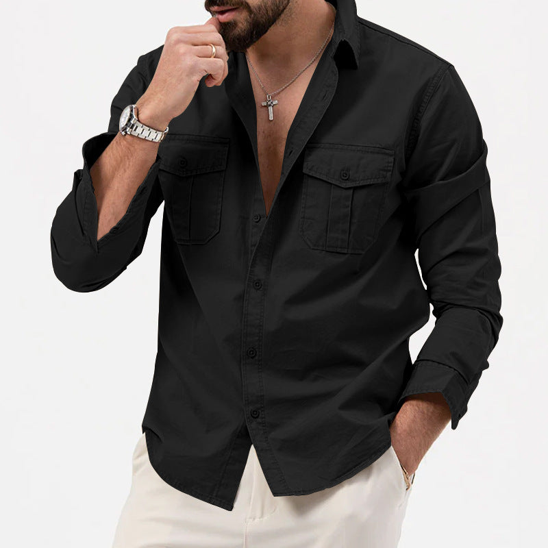 Mens Long Sleeve Shirt Structured Collar Relaxed Fit - BritishMode