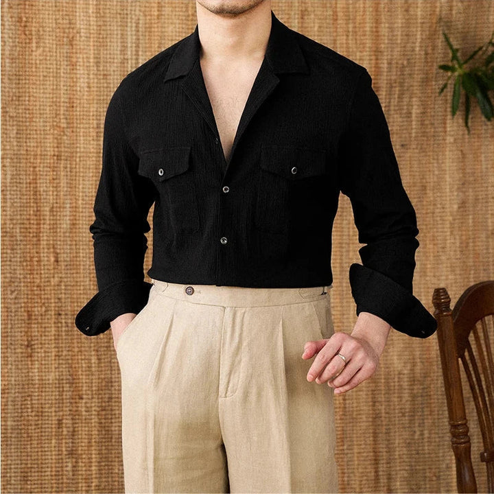 Mens Long Sleeve Shirt Structured Front Pocket