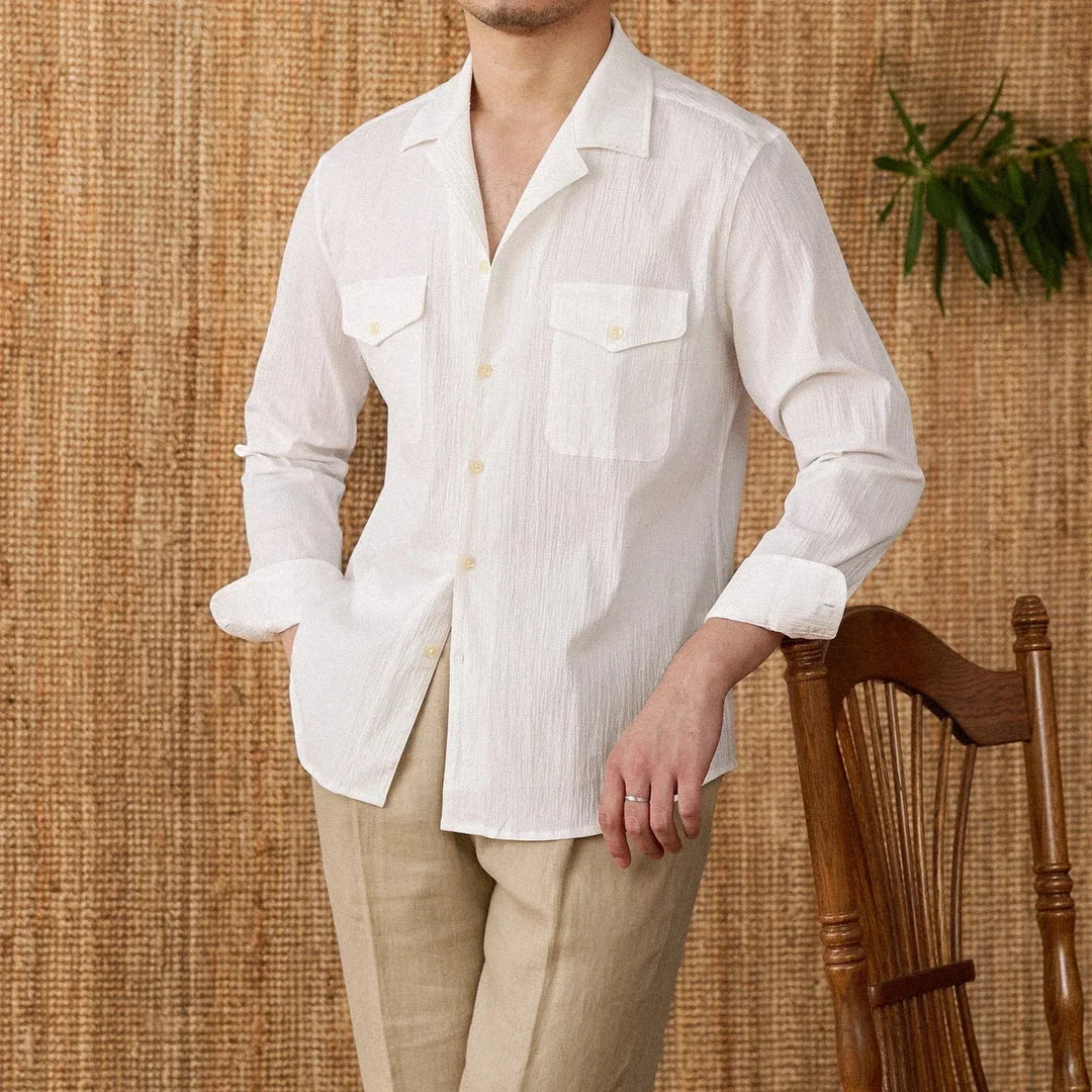 Mens Long Sleeve Shirt Structured Front Pocket