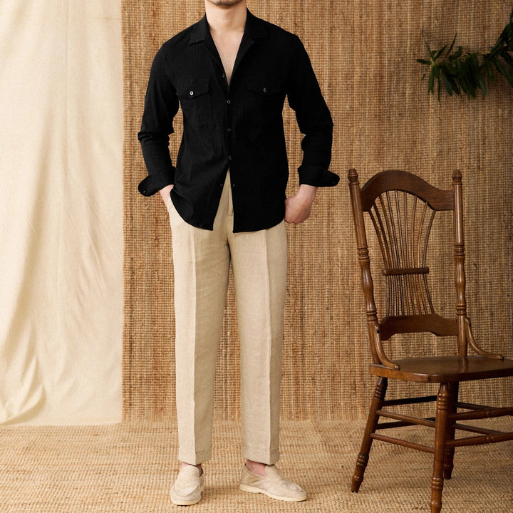 Mens Long Sleeve Shirt Structured Front Pocket