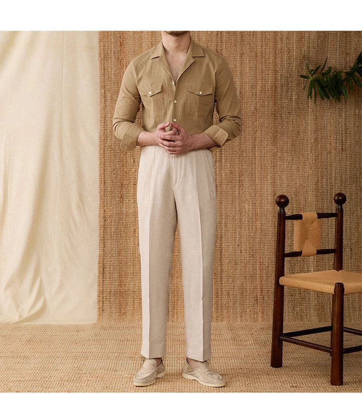 Mens Long Sleeve Shirt Structured Front Pocket