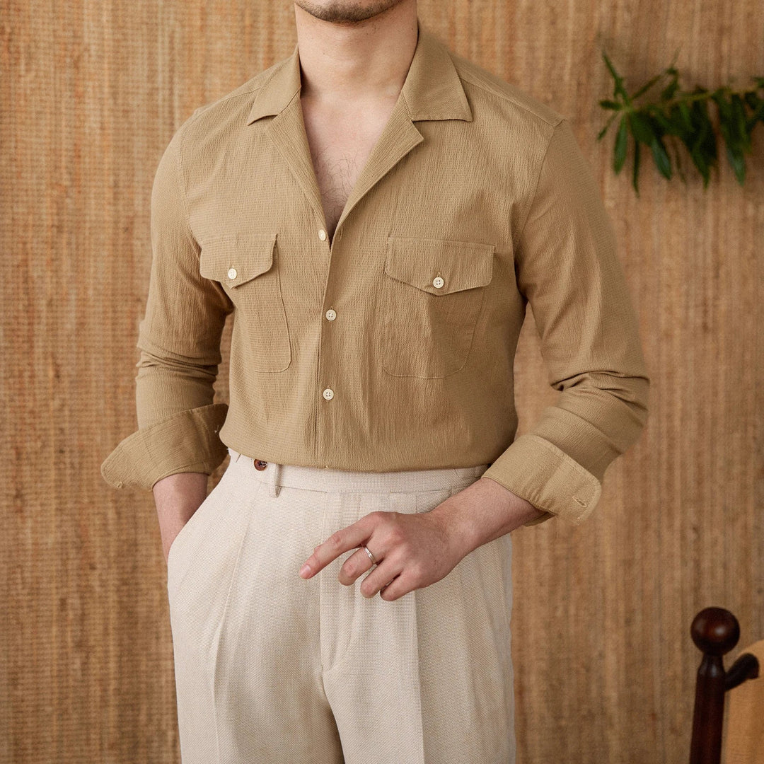 Mens Long Sleeve Shirt Structured Front Pocket - BritishMode