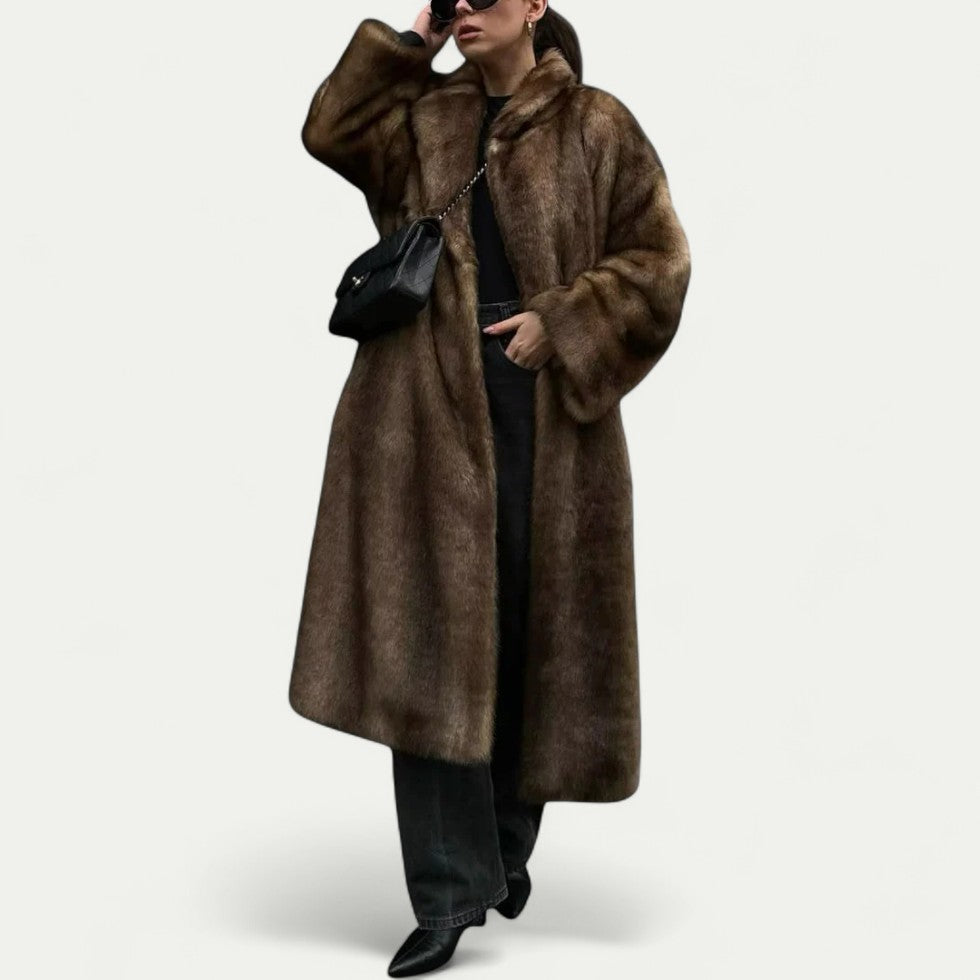 Womens Long Faux Fur Coat Plush