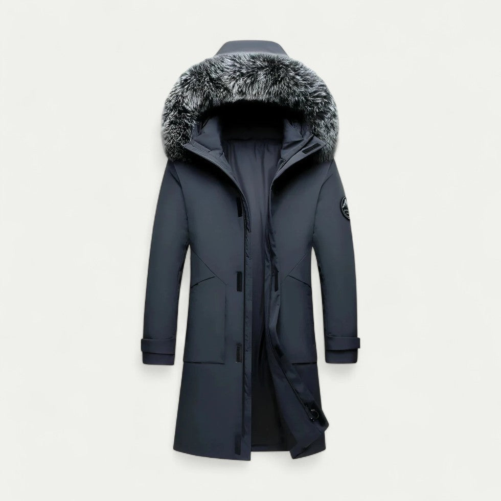 Mens Long Winter Parka with Fur Trim