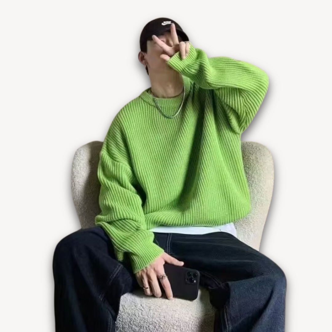 Mens Crewneck Sweater Wide Rib Knit - BritishMode