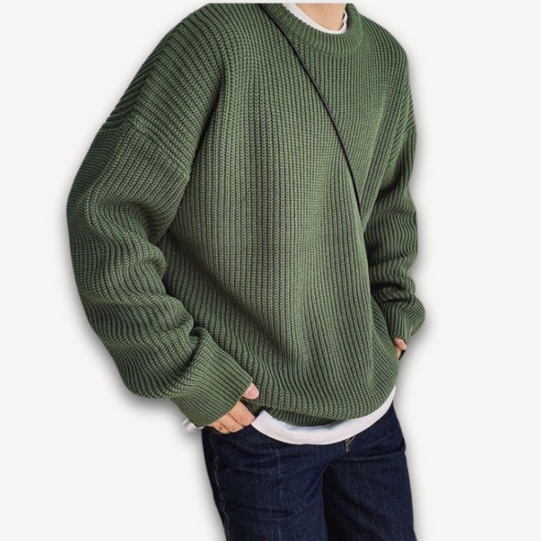 Mens Crewneck Sweater Wide Rib Knit