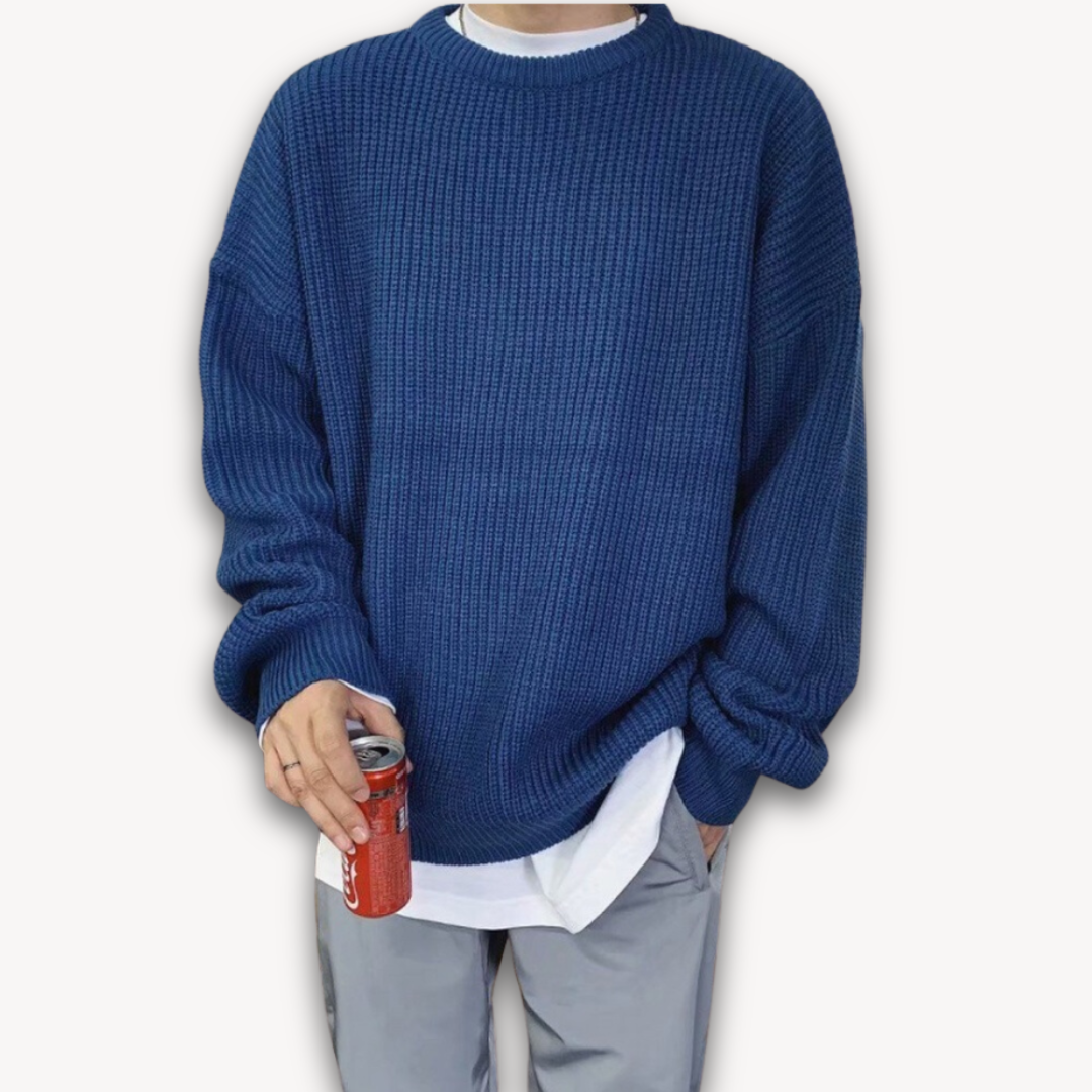 Mens Crewneck Sweater Wide Rib Knit