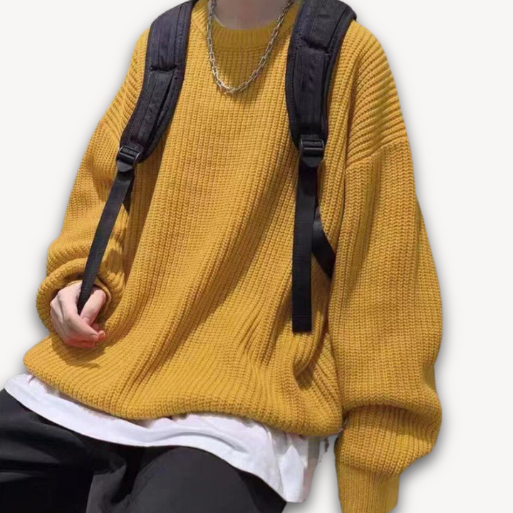 Mens Crewneck Sweater Wide Rib Knit