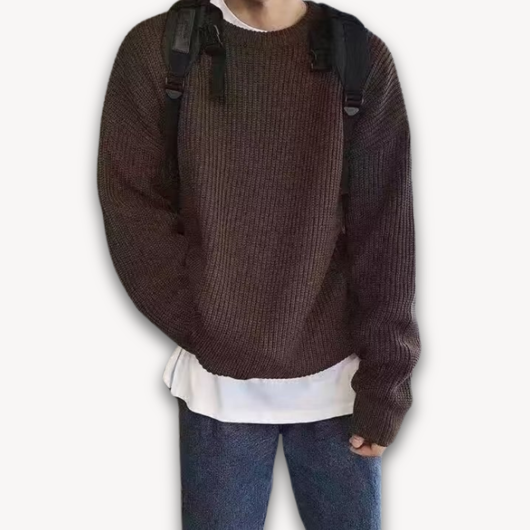 Mens Crewneck Sweater Wide Rib Knit