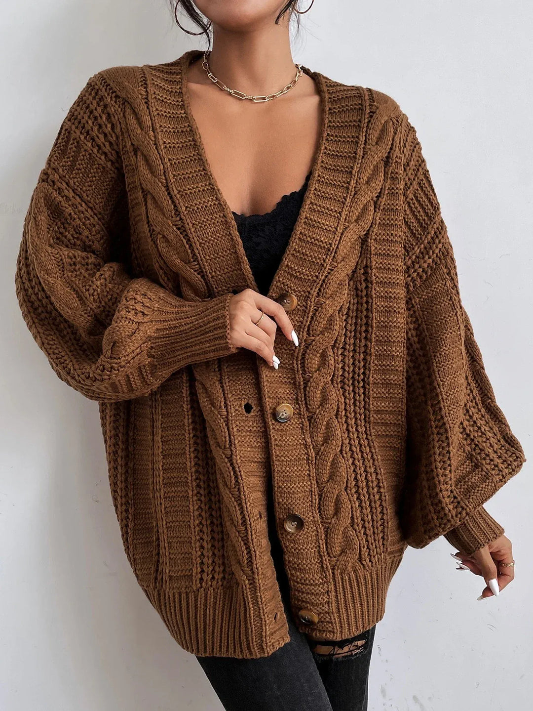 Womens Knit Cardigan Sweater Oversized Cozy Fit - BritishMode