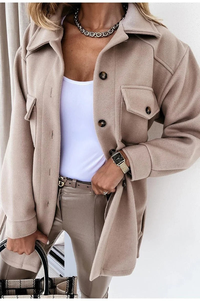 Womens Shirt Jacket Relaxed Fit Button Down