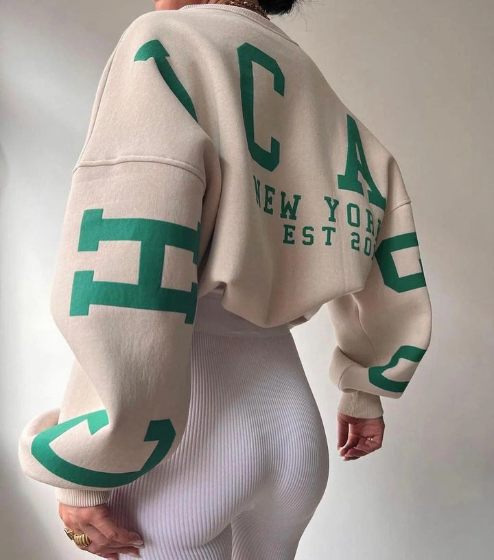 Womens Sweatshirt Relaxed Fit Crew Neck Cotton - BritishMode