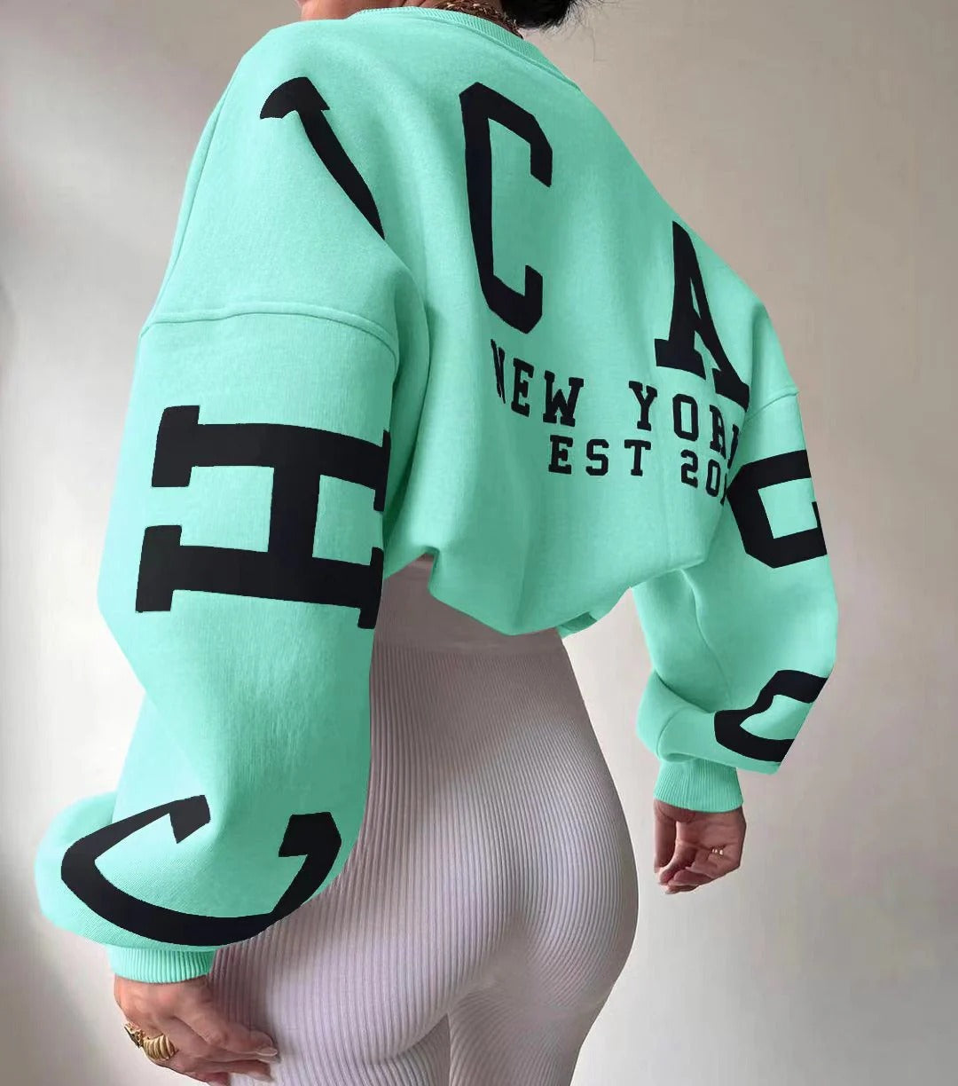 Womens Sweatshirt Relaxed Fit Crew Neck Cotton