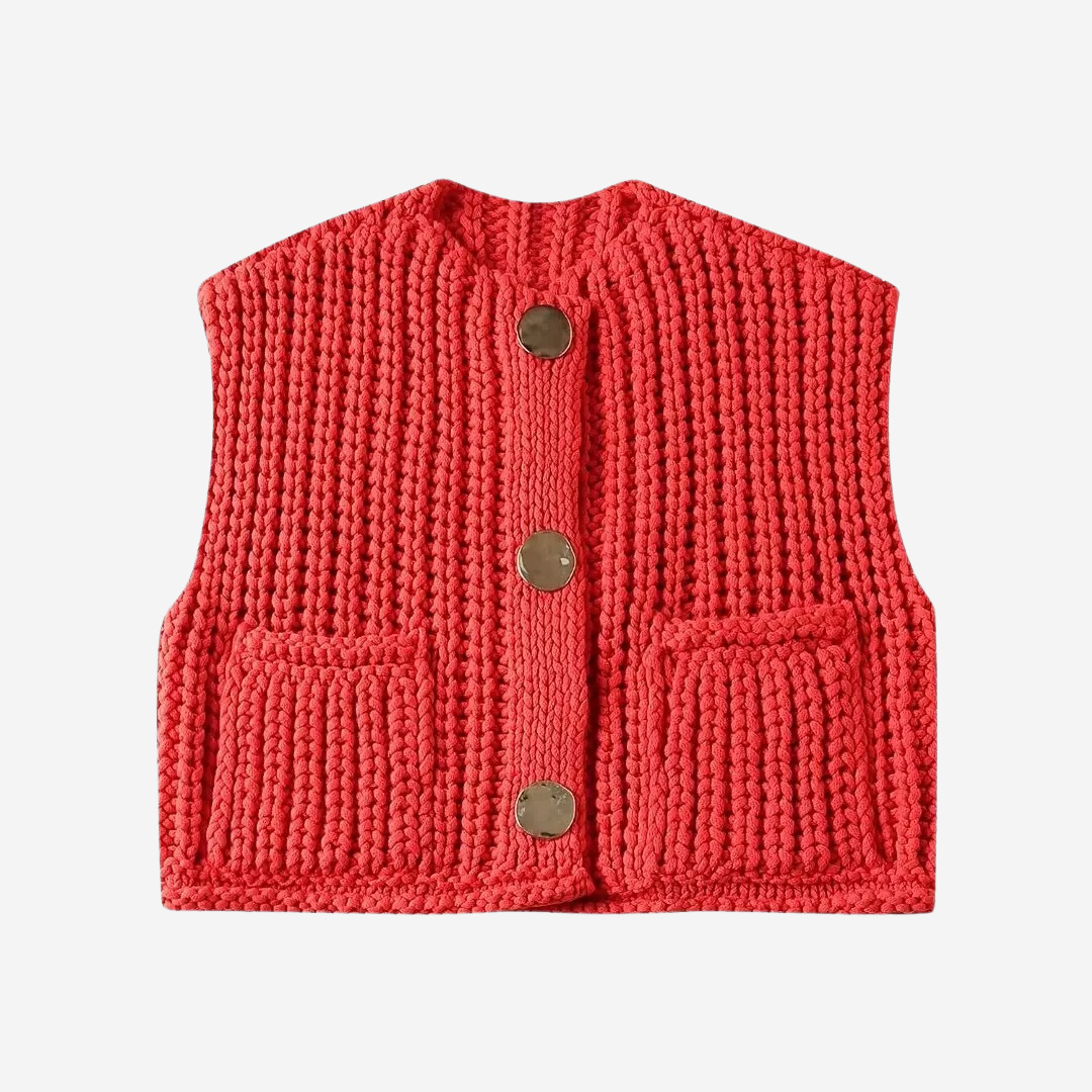 Womens Knit Sweater Vest with Buttons Cozy Fit - BritishMode