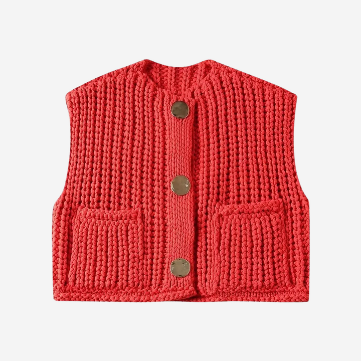 Womens Knit Sweater Vest with Buttons Cozy Fit - BritishMode