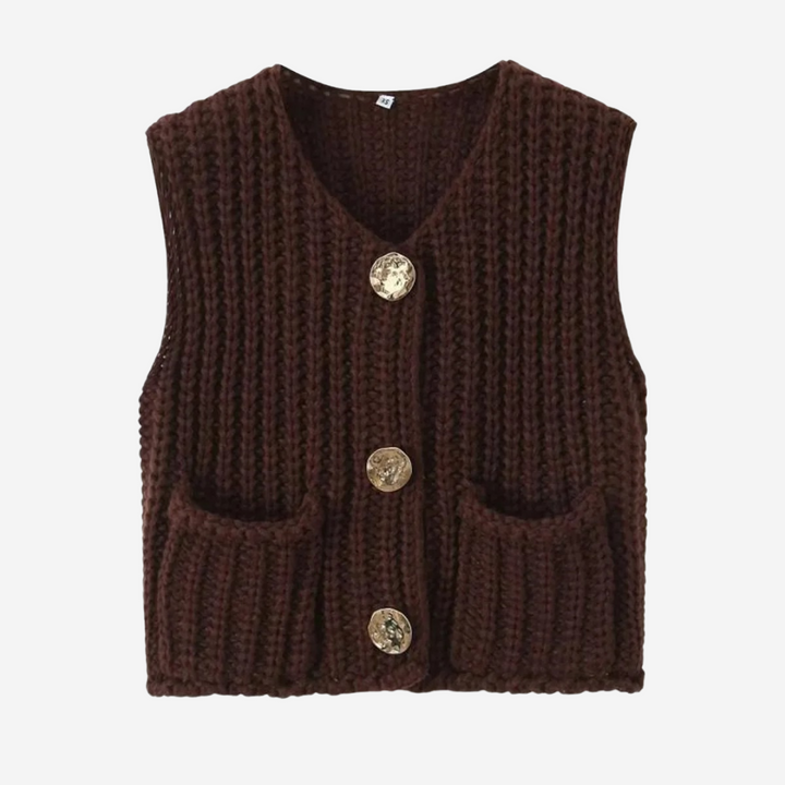 Womens Knit Sweater Vest with Buttons Cozy Fit