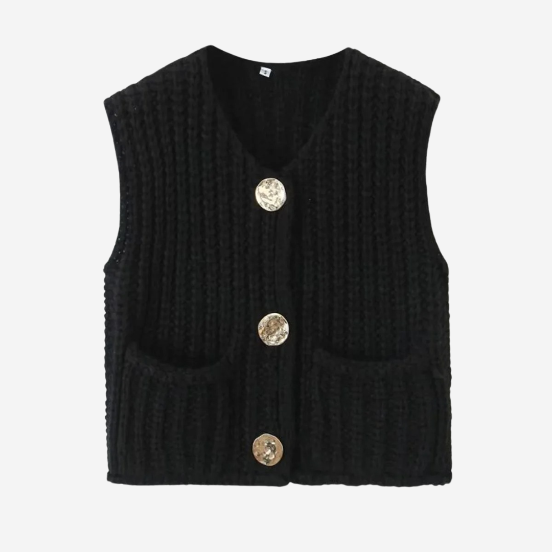 Womens Knit Sweater Vest with Buttons Cozy Fit