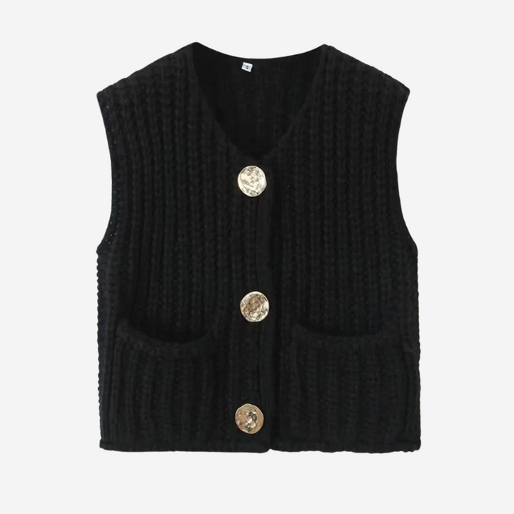 Womens Knit Sweater Vest with Buttons Cozy Fit