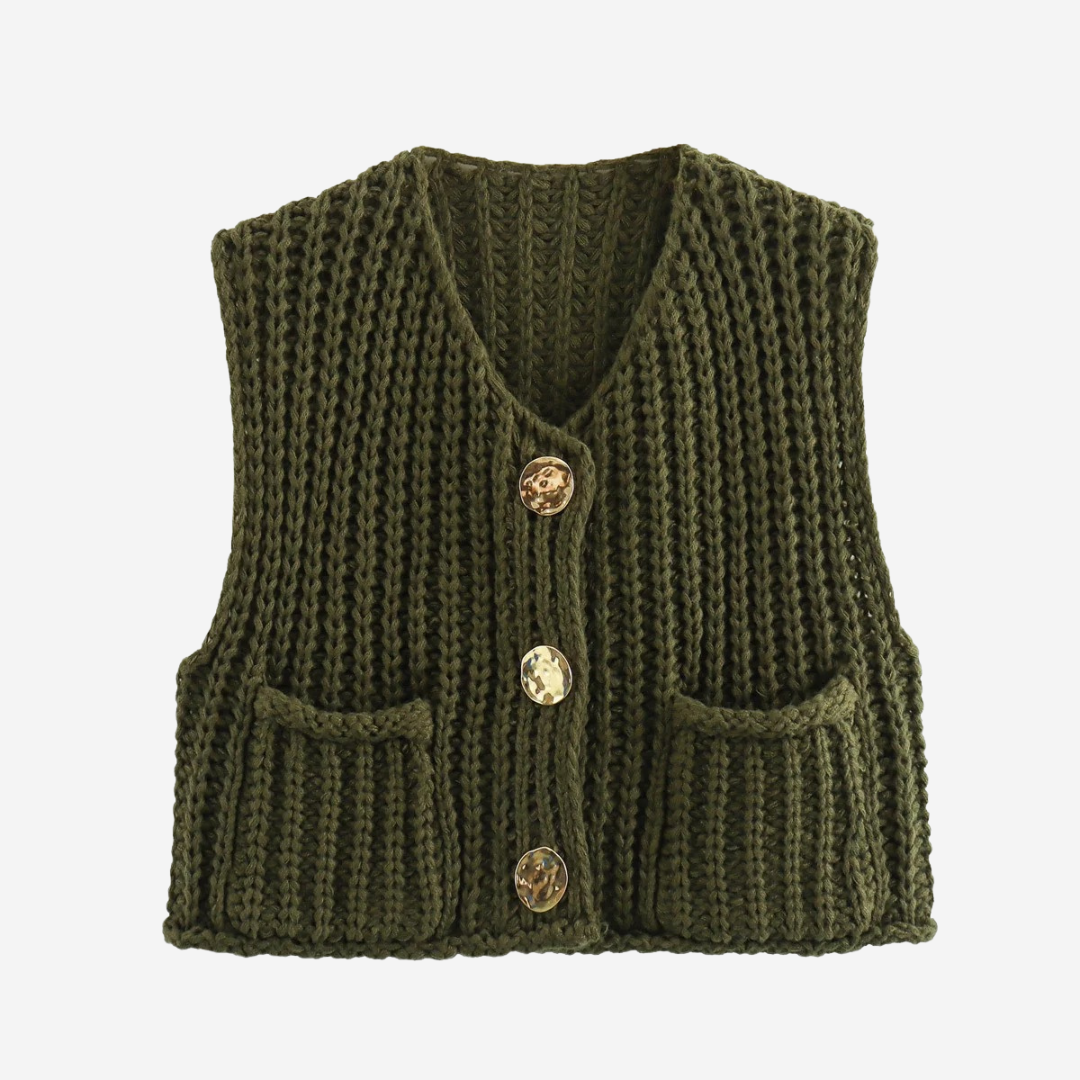 Womens Knit Sweater Vest with Buttons Cozy Fit