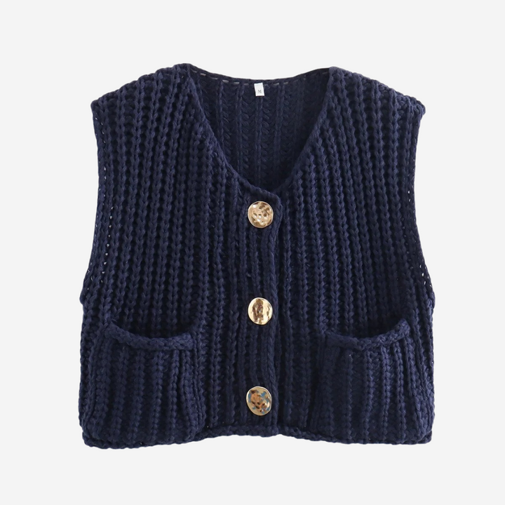 Womens Knit Sweater Vest with Buttons Cozy Fit