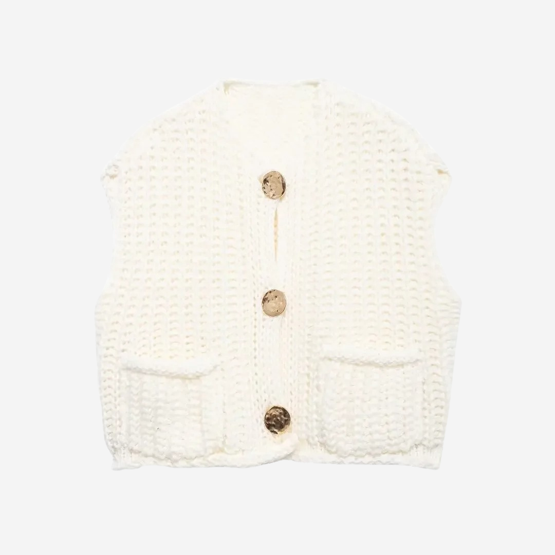 Womens Knit Sweater Vest with Buttons Cozy Fit