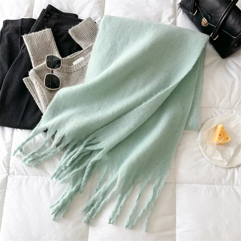 Womens Cashmere Scarf with Large Tassels Winter Style