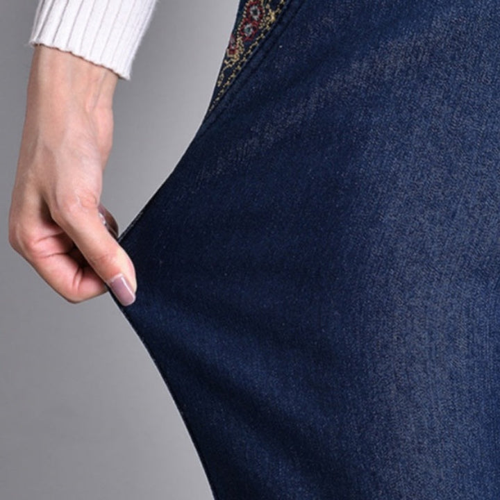 Womens Straight Leg Jeans Polyester Blend Elastic Waist