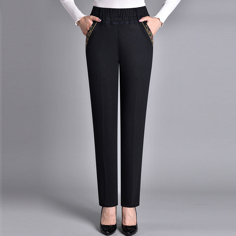 Womens Straight Leg Jeans Polyester Blend Elastic Waist
