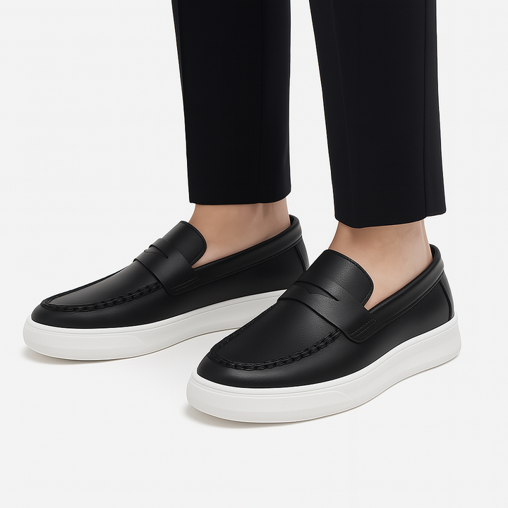 Mens Slip-On Sneakers Leather Upper Casual Fit